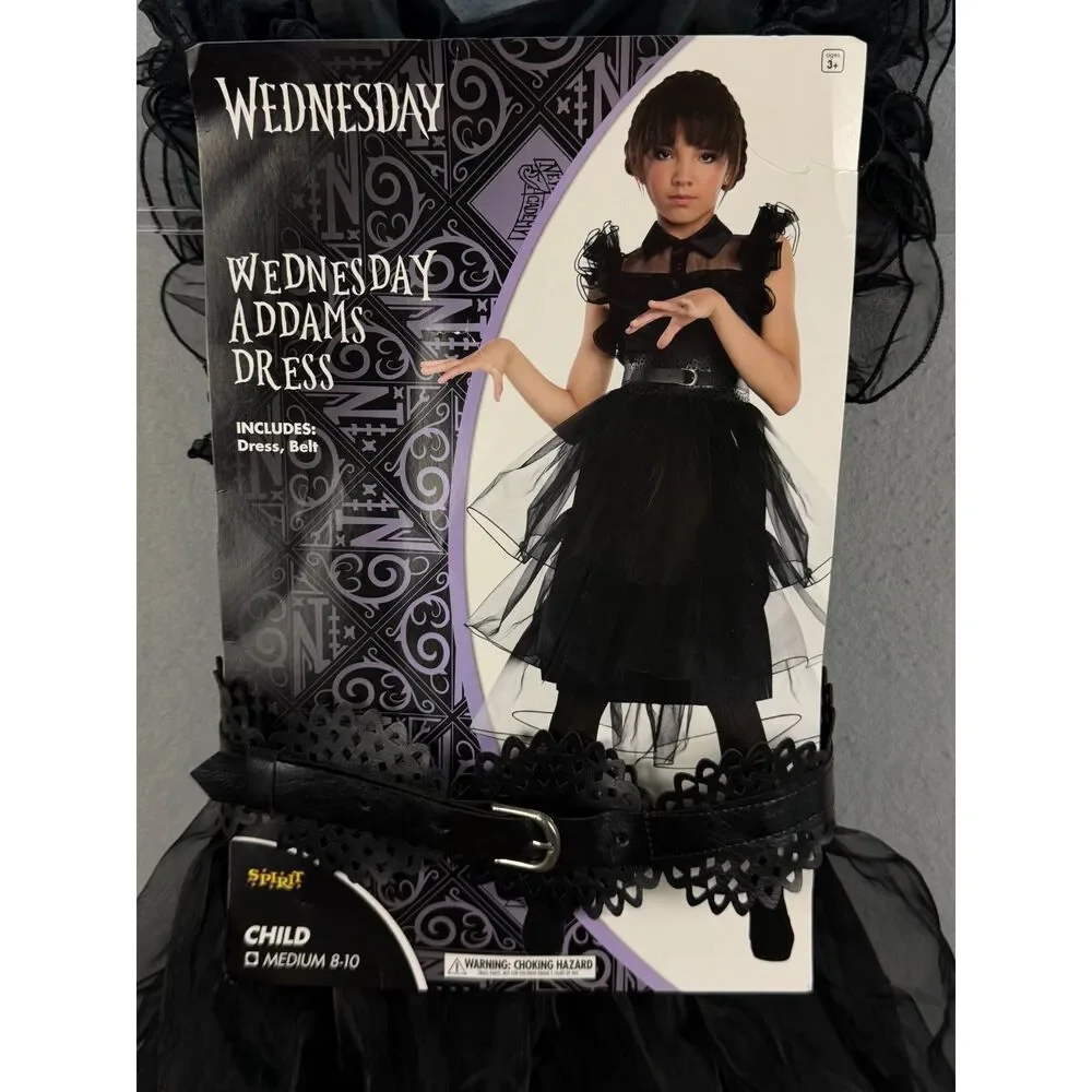 Spirit Wednesday Addams Rave’N Dance Dress Costume Girls M 8-10 Belt